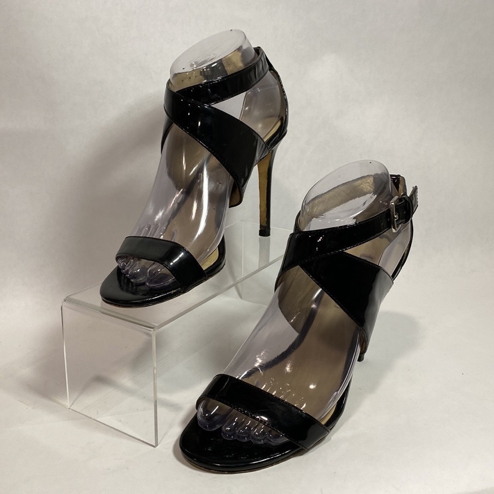 Charles‎ David black open toe sandal leather cross strap ankle